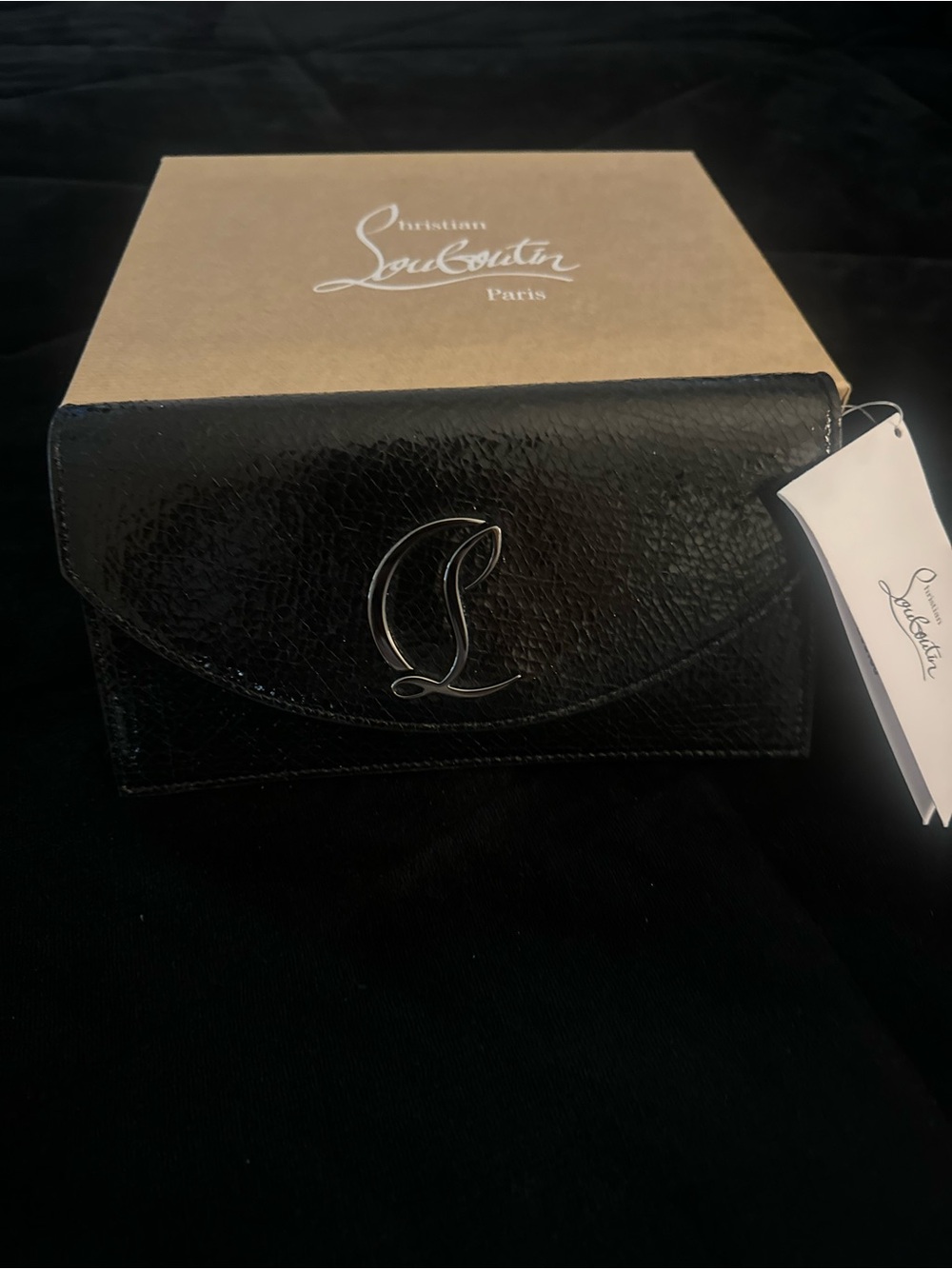 Christian Louboutin Black Snakeskin Leather crossbody purse or clutch